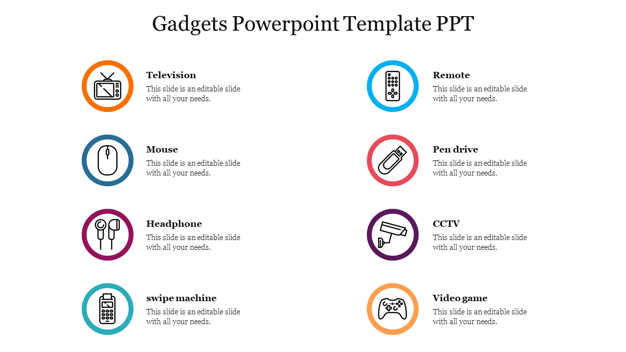 Editable Gadgets Powerpoint Template PPT presentation slide